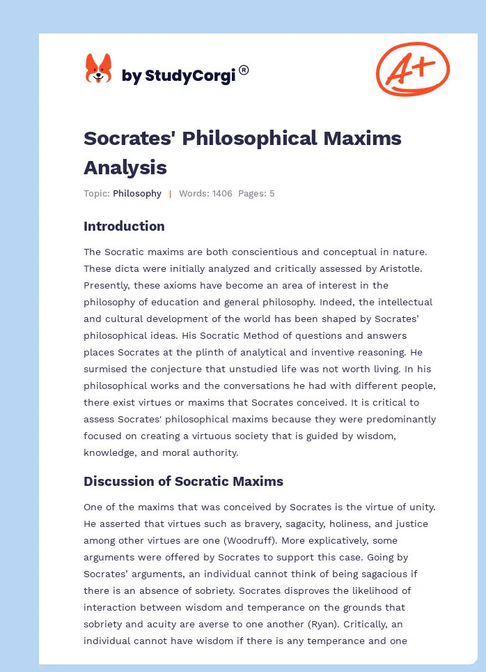 Socrates' Philosophical Maxims Analysis. Page 1