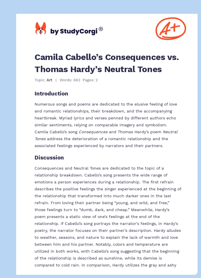Camila Cabello’s Consequences vs. Thomas Hardy’s Neutral Tones. Page 1