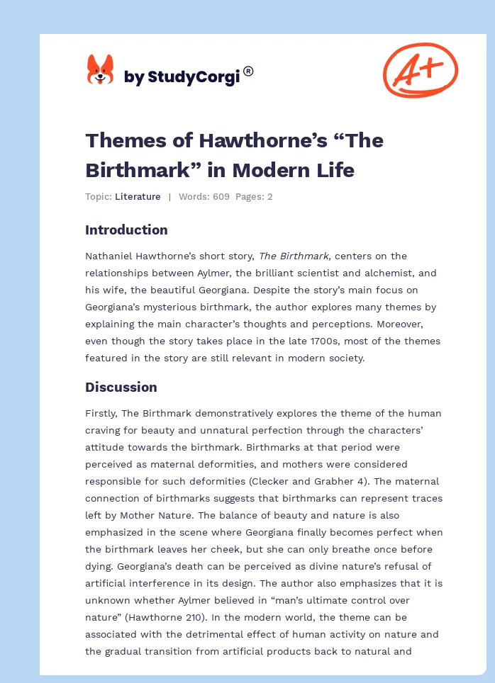 Themes of Hawthorne’s “The Birthmark” in Modern Life. Page 1