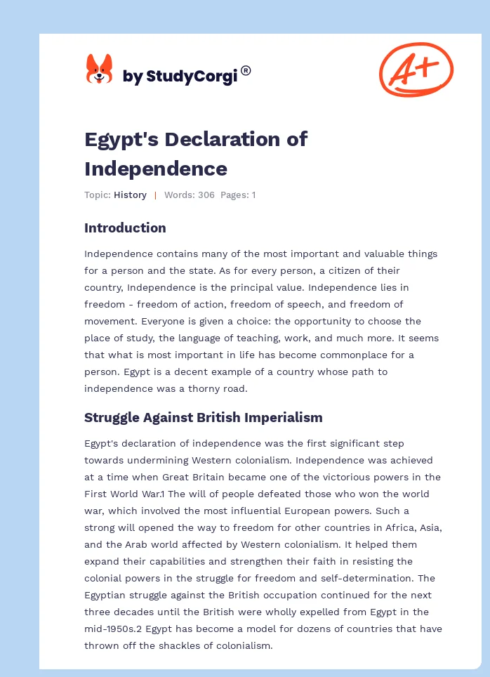 Egypt's Declaration of Independence. Page 1