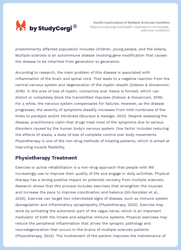 Health Implications of Multiple Sclerosis Condition. Page 2