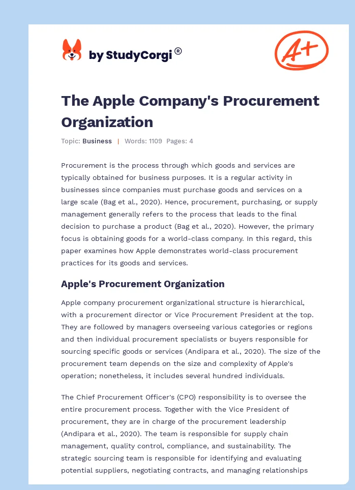 The Apple Company's Procurement Organization. Page 1
