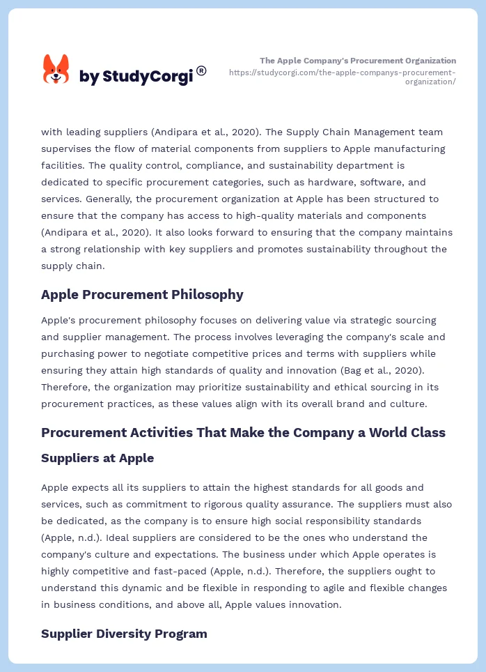 The Apple Company's Procurement Organization. Page 2