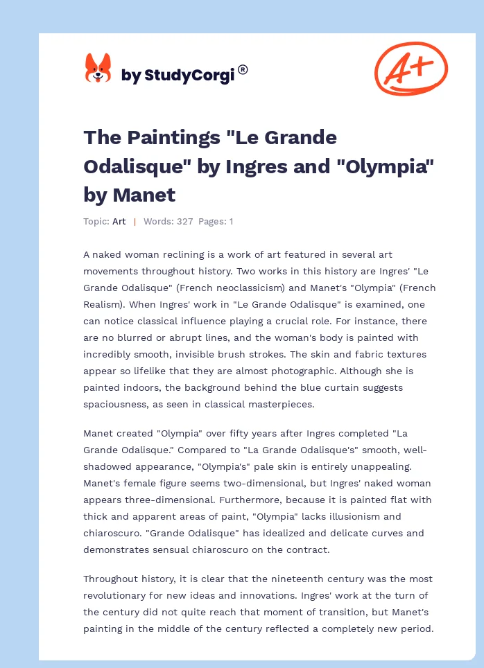 The Paintings "Le Grande Odalisque" by Ingres and "Olympia" by Manet. Page 1