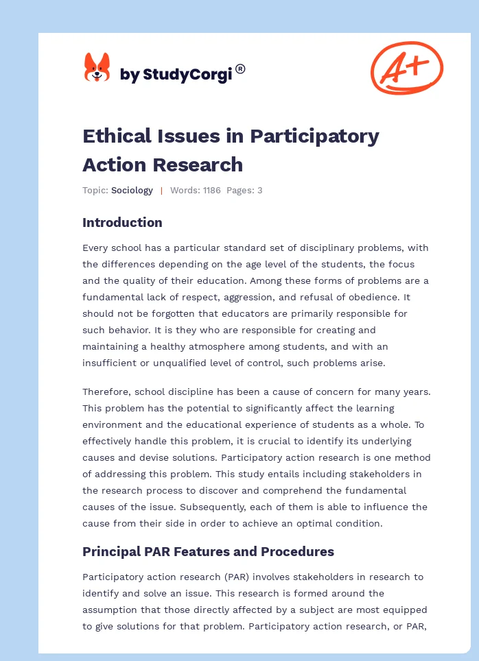 Ethical Issues in Participatory Action Research. Page 1
