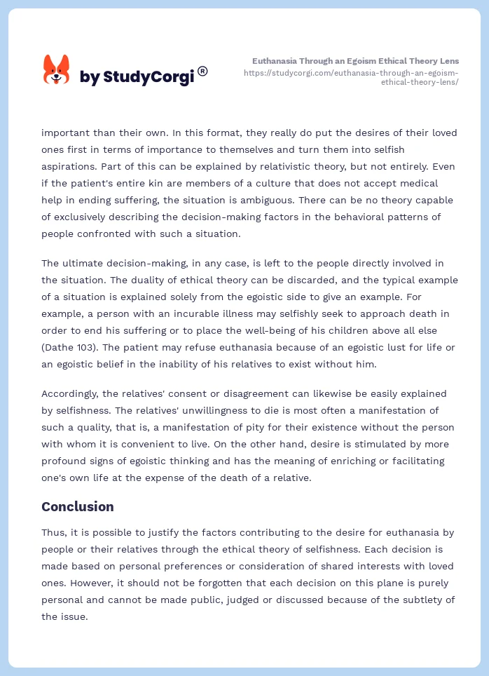 Euthanasia Through an Egoism Ethical Theory Lens. Page 2