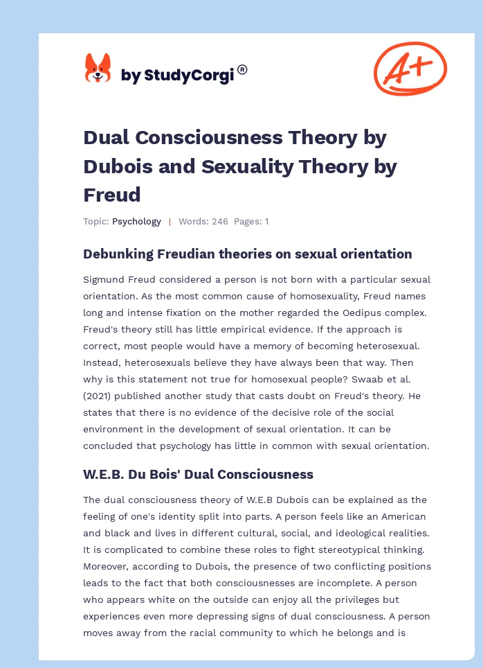 Dual Consciousness Theory by Dubois and Sexuality Theory by Freud. Page 1