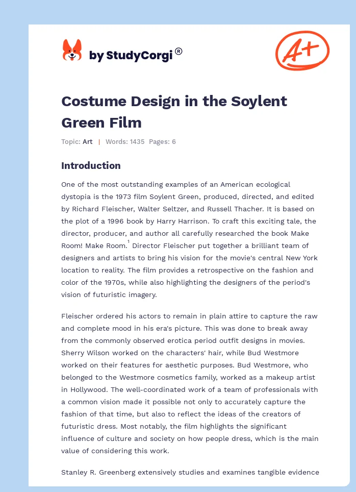 Costume Design in the Soylent Green Film. Page 1