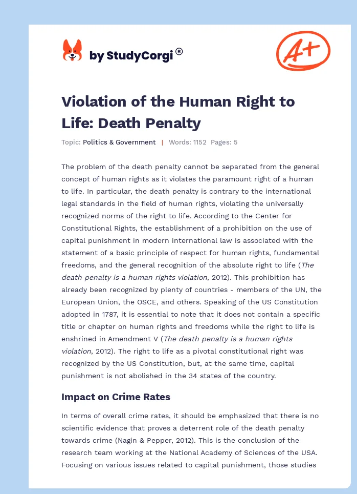 Violation of the Human Right to Life: Death Penalty. Page 1