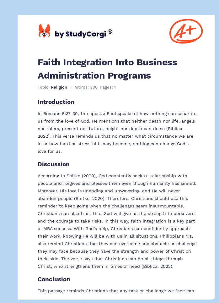 Faith Integration Into Business Administration Programs. Page 1