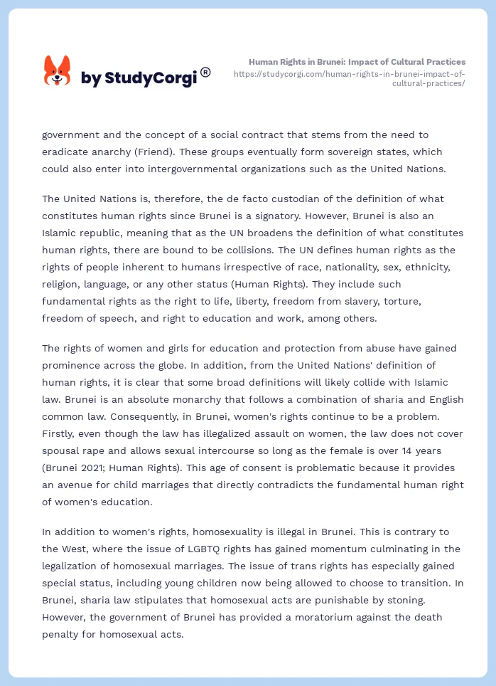 Human Rights in Brunei: Impact of Cultural Practices. Page 2