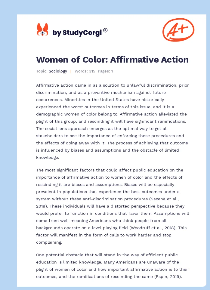 Women of Color: Affirmative Action. Page 1