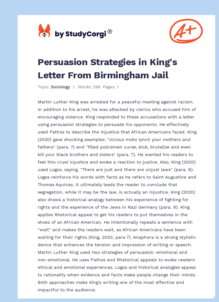 Persuasion Strategies in King's Letter From Birmingham Jail. Page 1