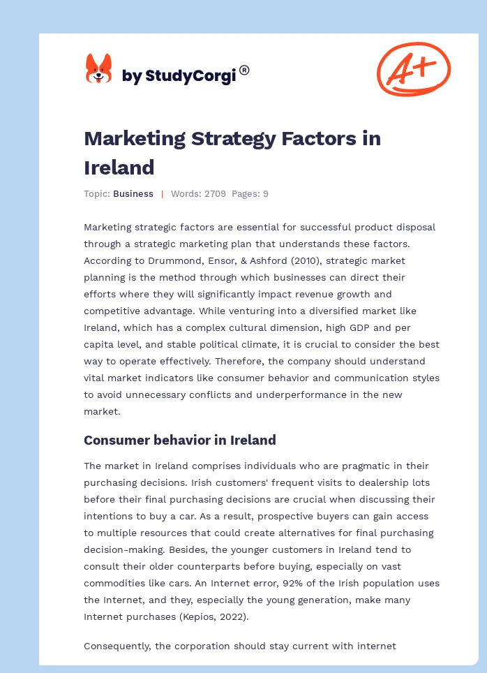 Marketing Strategy Factors in Ireland. Page 1
