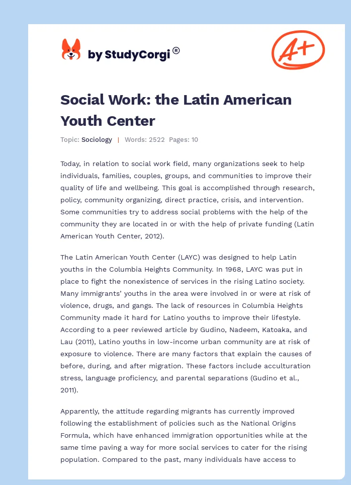 Social Work: the Latin American Youth Center. Page 1