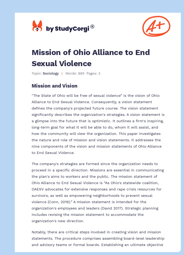 Mission of Ohio Alliance to End Sexual Violence. Page 1