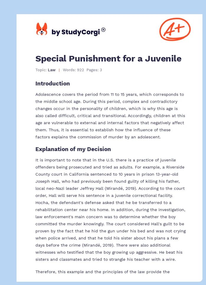 Special Punishment for a Juvenile. Page 1
