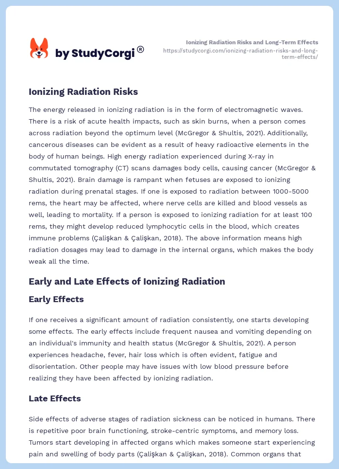Ionizing Radiation Risks and Long-Term Effects. Page 2
