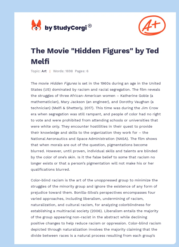 The Movie "Hidden Figures" by Ted Melfi. Page 1