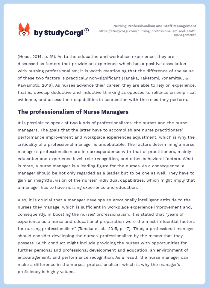 Nursing Professionalism and Staff Management. Page 2
