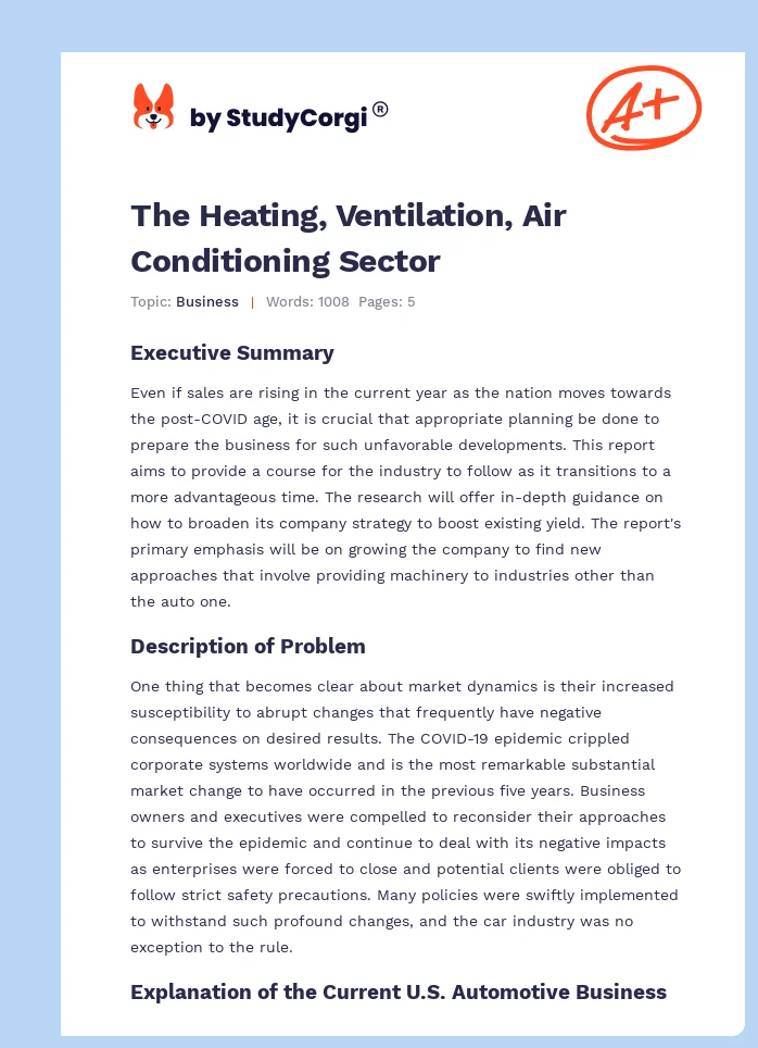 The Heating, Ventilation, Air Conditioning Sector. Page 1