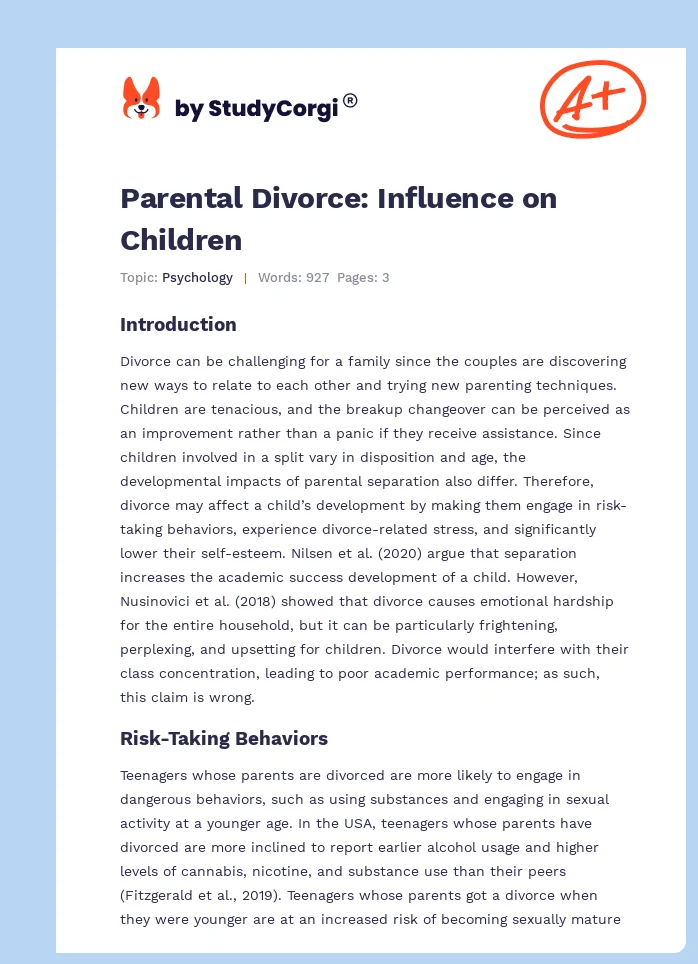 Parental Divorce: Influence on Children. Page 1