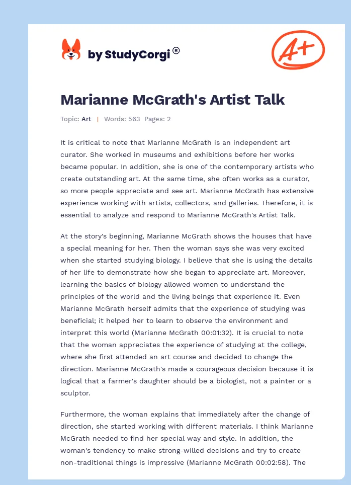 Marianne McGrath's Artist Talk. Page 1
