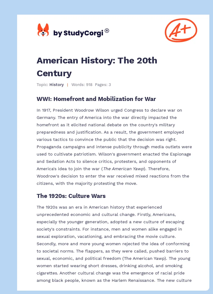 American History: The 20th Century. Page 1