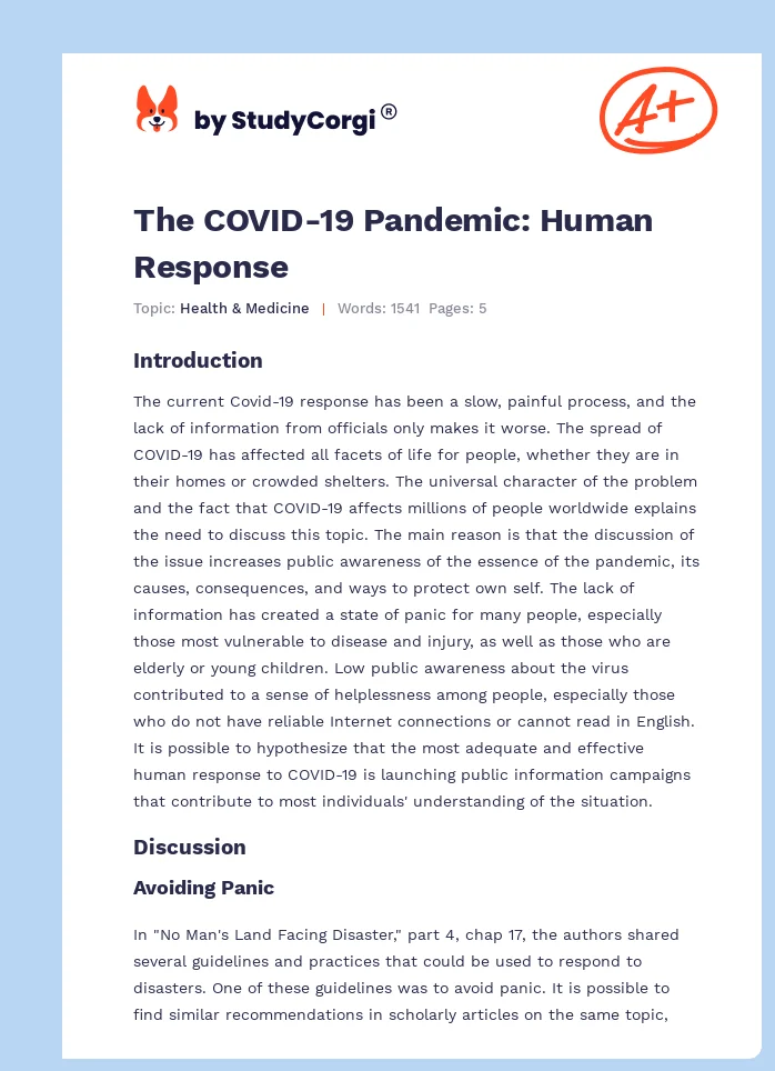 The COVID-19 Pandemic: Human Response. Page 1
