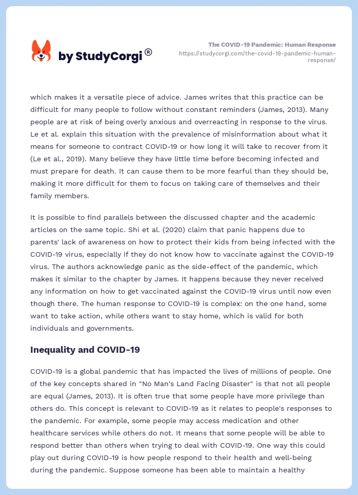 The COVID-19 Pandemic: Human Response. Page 2