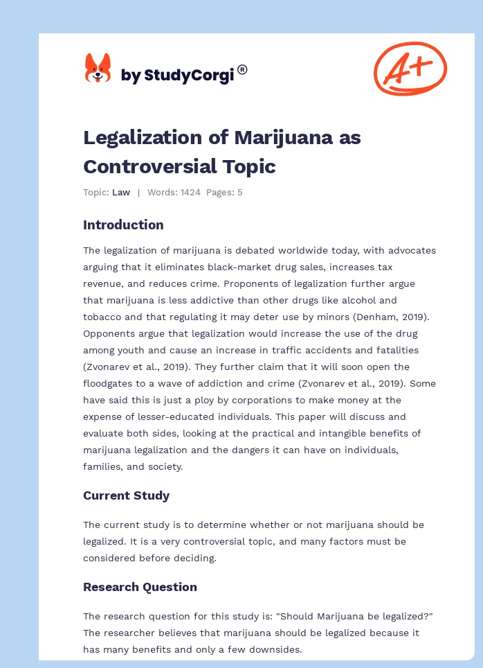 Legalization of Marijuana as Controversial Topic. Page 1