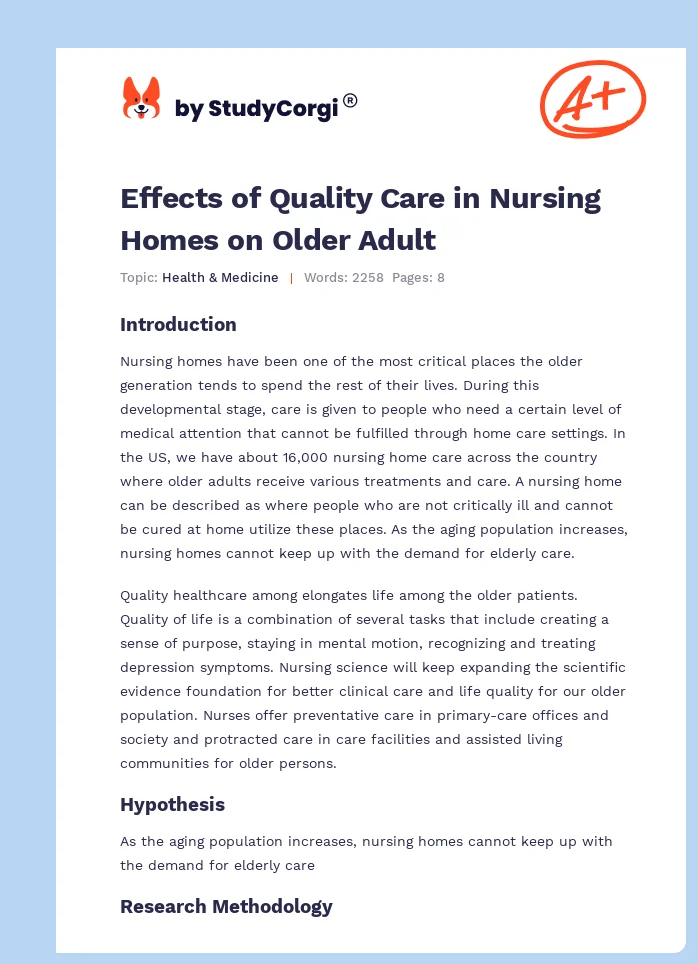 Effects of Quality Care in Nursing Homes on Older Adult. Page 1