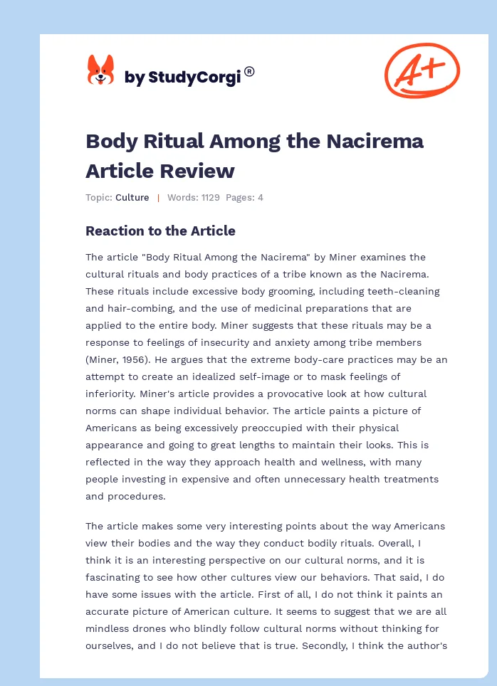 Body Ritual Among the Nacirema Article Review. Page 1