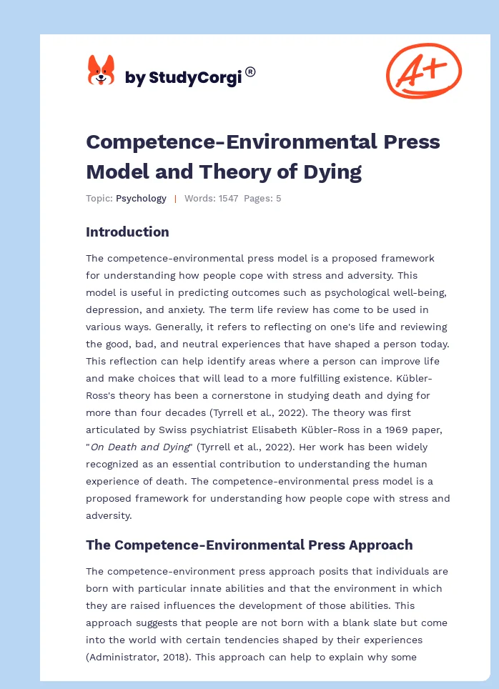 Competence-Environmental Press Model and Theory of Dying. Page 1