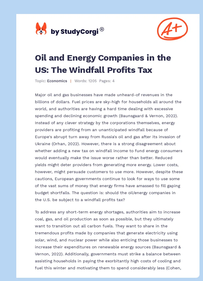 Oil and Energy Companies in the US: The Windfall Profits Tax. Page 1