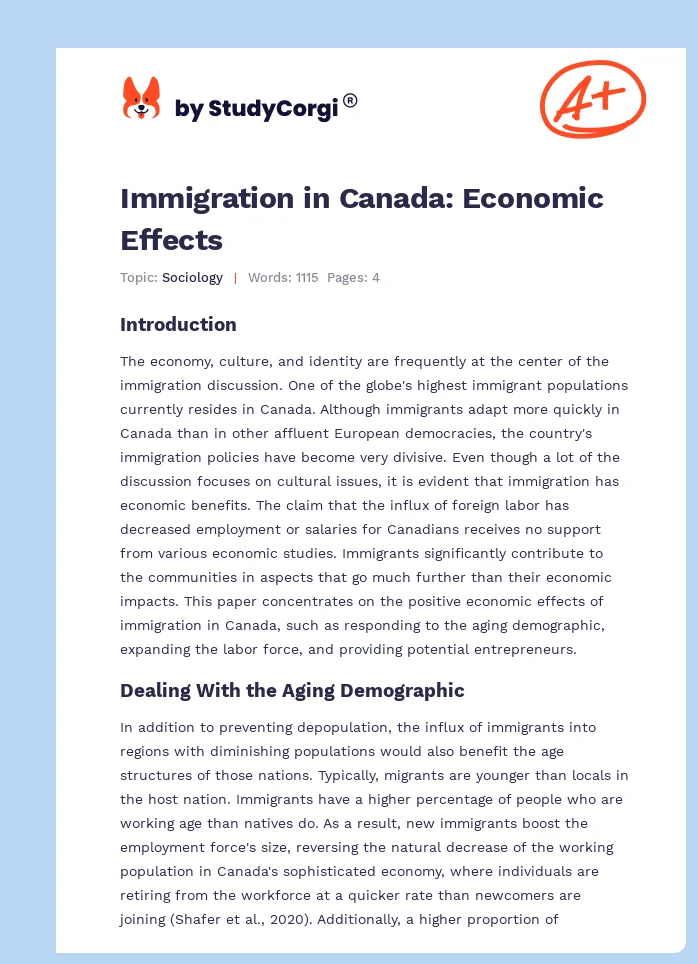 Immigration in Canada: Economic Effects. Page 1