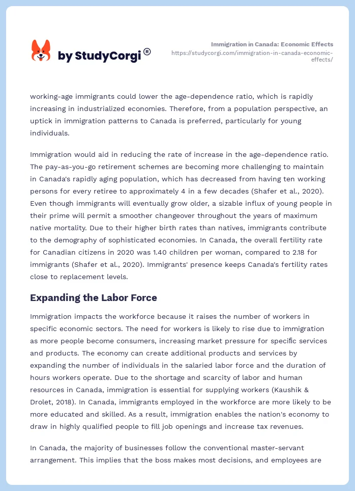 Immigration in Canada: Economic Effects. Page 2