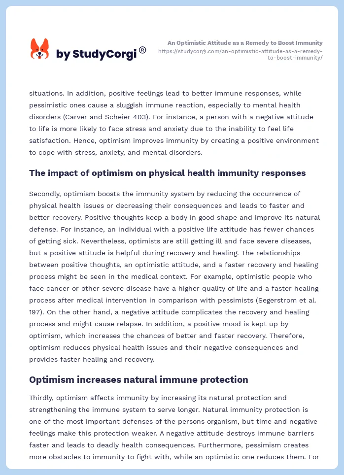 An Optimistic Attitude as a Remedy to Boost Immunity. Page 2