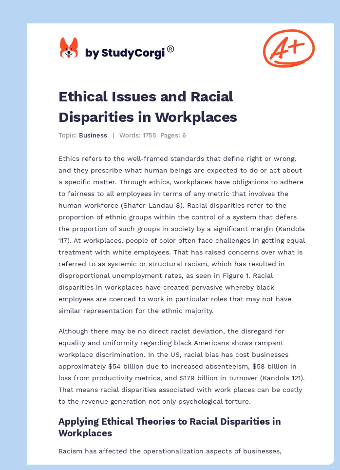 Ethical Issues and Racial Disparities in Workplaces. Page 1