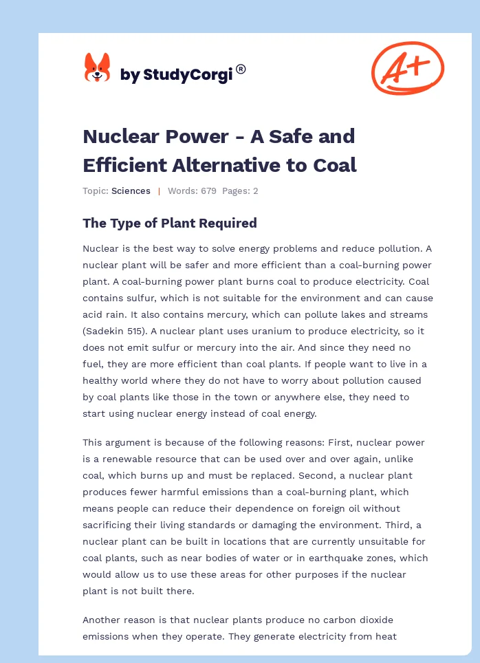 Nuclear Power - A Safe and Efficient Alternative to Coal. Page 1