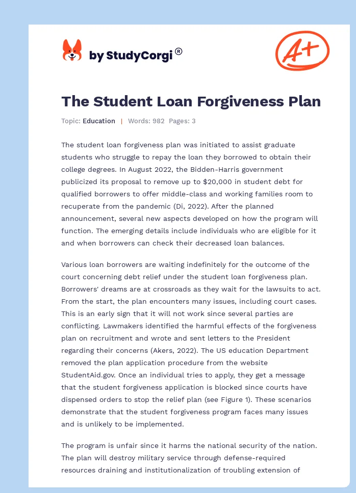 The Student Loan Forgiveness Plan. Page 1
