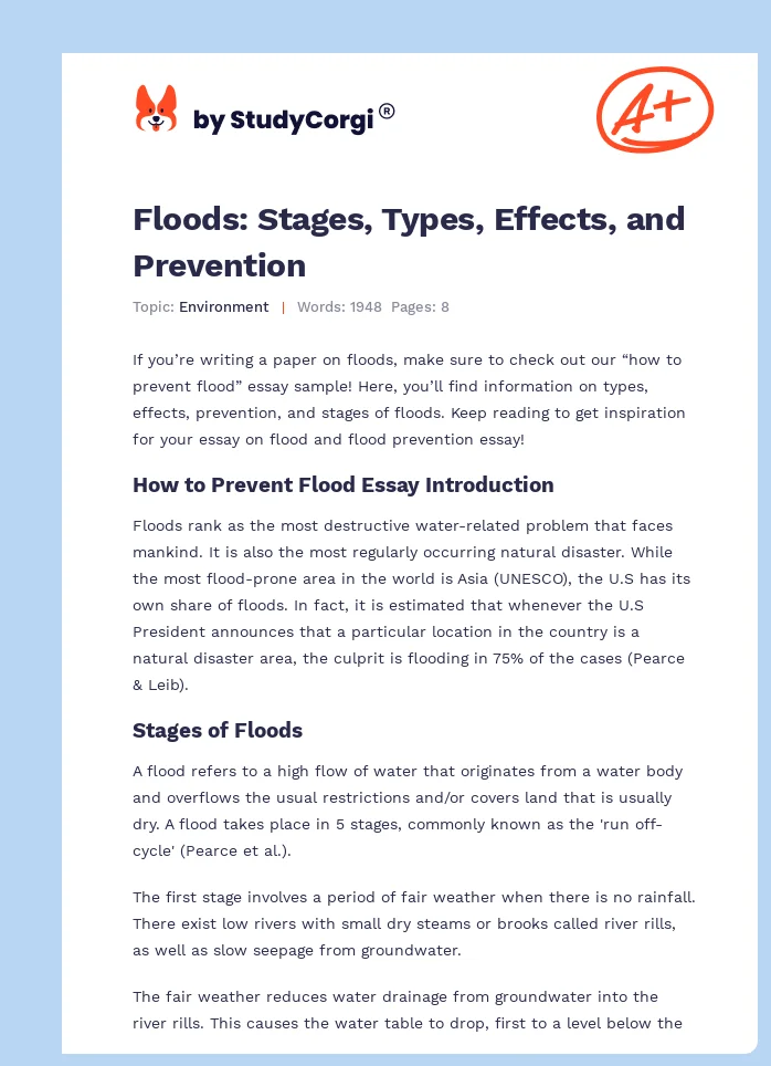 Floods: Stages, Types, Effects, and Prevention. Page 1