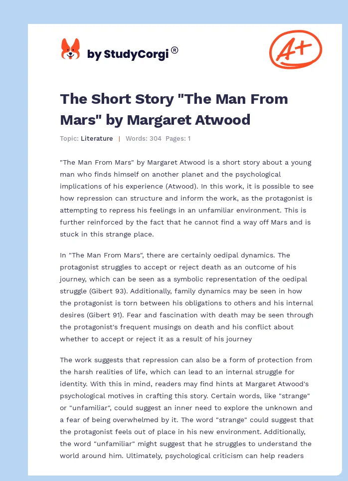 The Short Story "The Man From Mars" by Margaret Atwood. Page 1