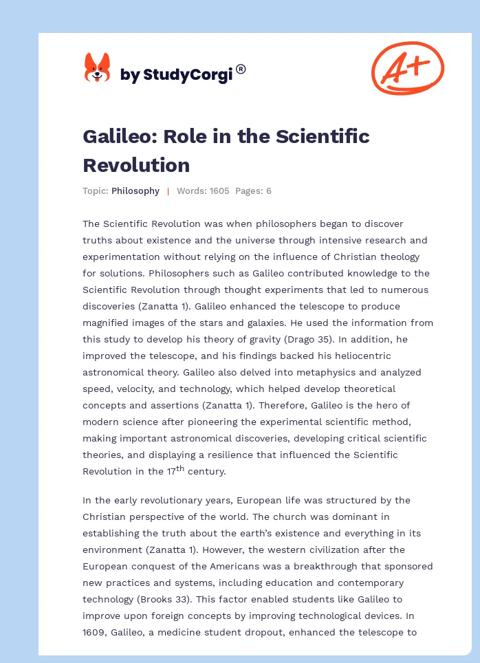 Galileo: Role in the Scientific Revolution. Page 1