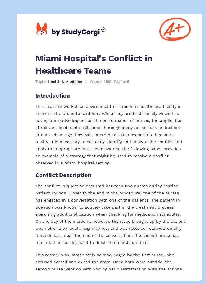 Miami Hospital's Conflict in Healthcare Teams. Page 1