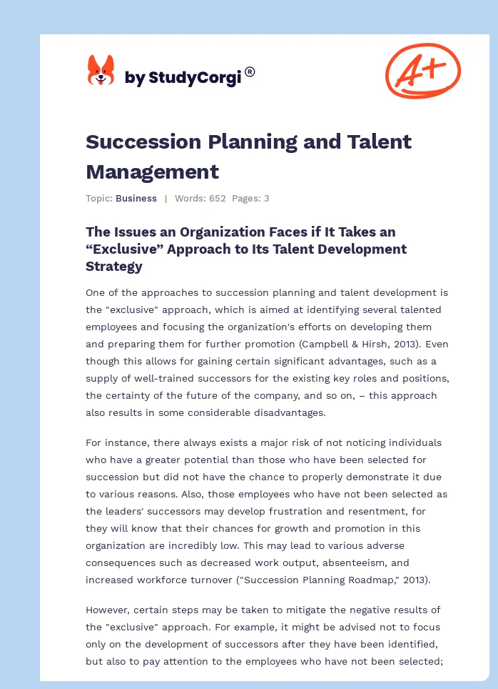 Succession Planning and Talent Management. Page 1