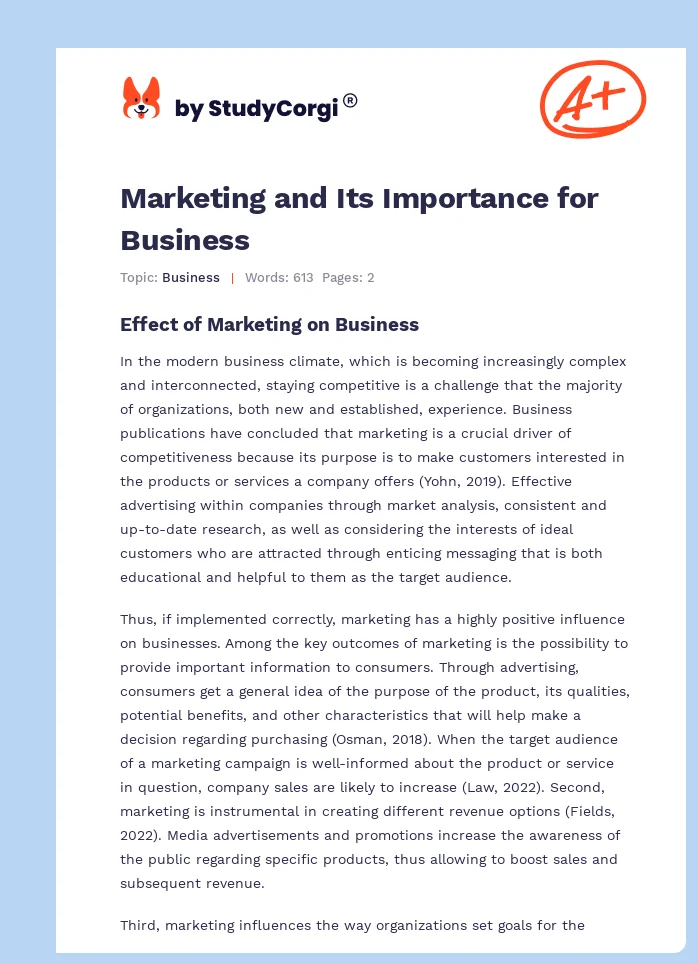 Marketing and Its Importance for Business. Page 1
