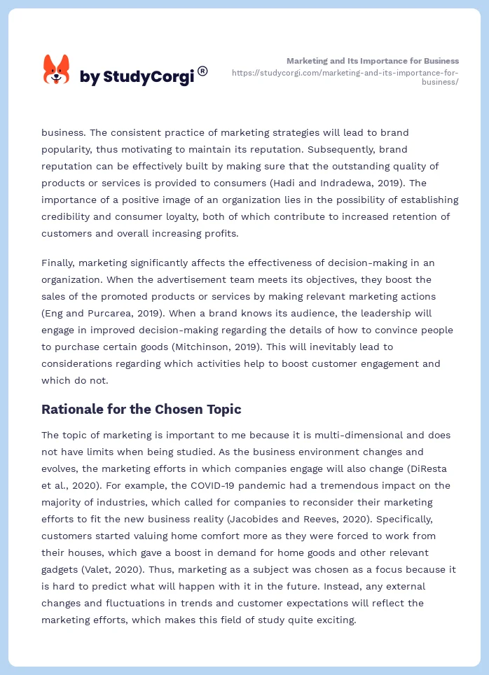 Marketing and Its Importance for Business. Page 2