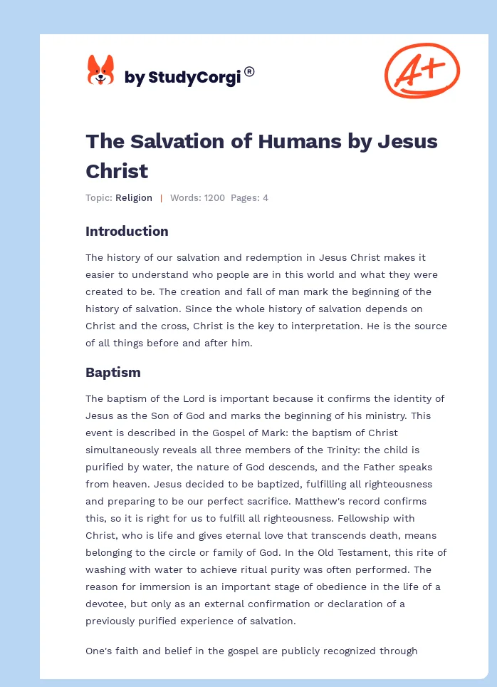 The Salvation of Humans by Jesus Christ. Page 1