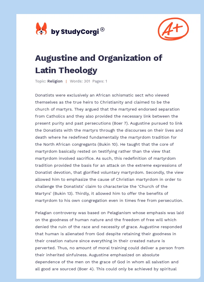 Augustine and Organization of Latin Theology. Page 1
